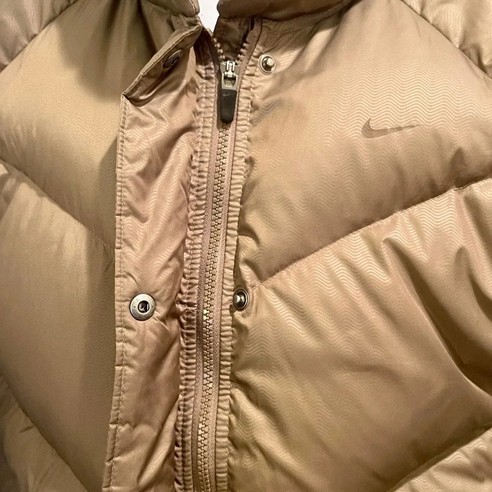 Nike Puffy Down &‎ Feathers Hooded Jacket Womens Sz XL Brown  .01 S-1295